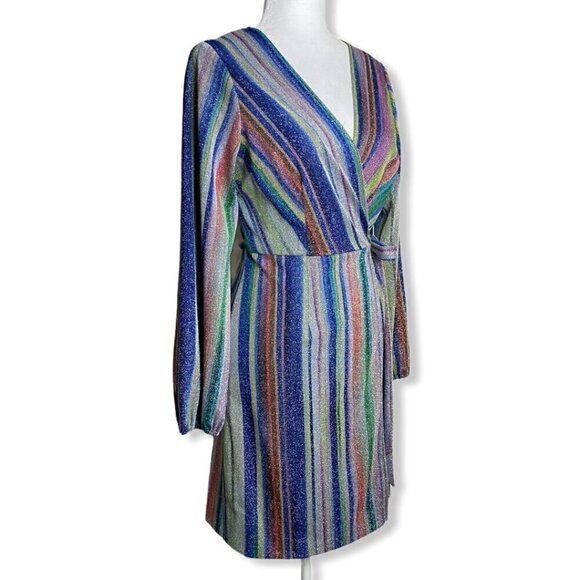 DREW Patsy Wrap Dress NWT $276 Multicolor Striped Metallic Women's Size Small - Picture 4 of 10